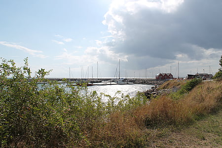 pristanišča, marup, Samsø, oblaki, sonce