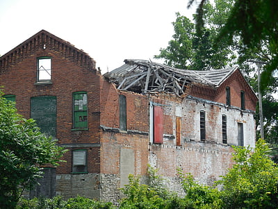 κτίριο, εργοστάσιο, εγκαταλειφθεί, καταστροφή, βιομηχανική, κατάρρευση, τούβλο