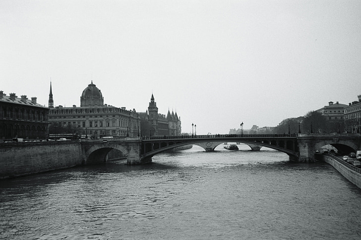 tās, Paris, upes, tilts, melnbalts, pilsēta, ūdens