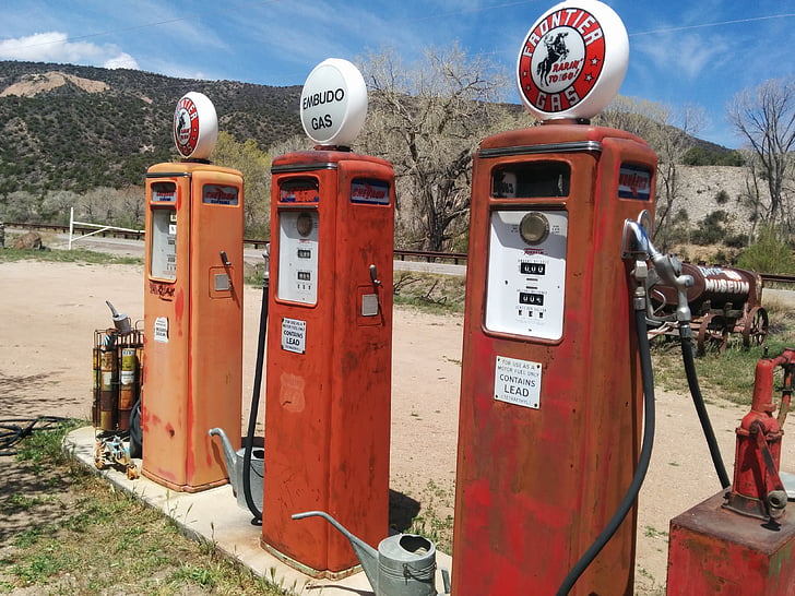 posto de gasolina, bombas de gasolina, gás, vintage, retrô, velho, petroliana