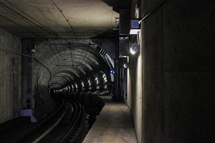 arsitektur, Ruang bawah tanah, gelap, Metro, jalur kereta api, jalur kereta, kereta api