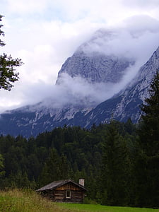 Alpina, Alpes, montanhas, refúgio, abrigo, nuvens, Elmau