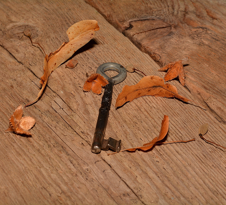 key, old, metal, wood, close