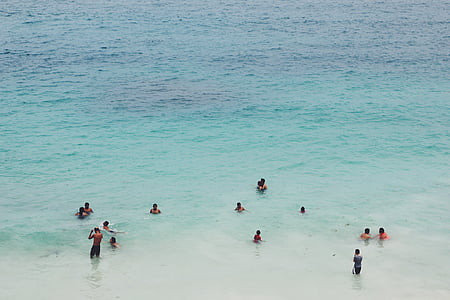 Luchtfoto, foto, mensen, zwemmen, strand, Oceaan, water