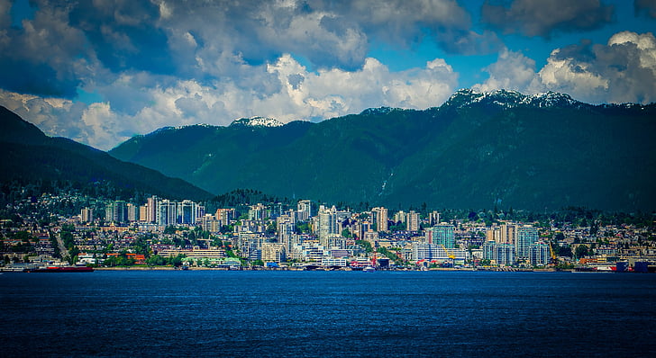 Vancouver, Kanada, brit columbia, víz, épületek, város, csendes-óceáni