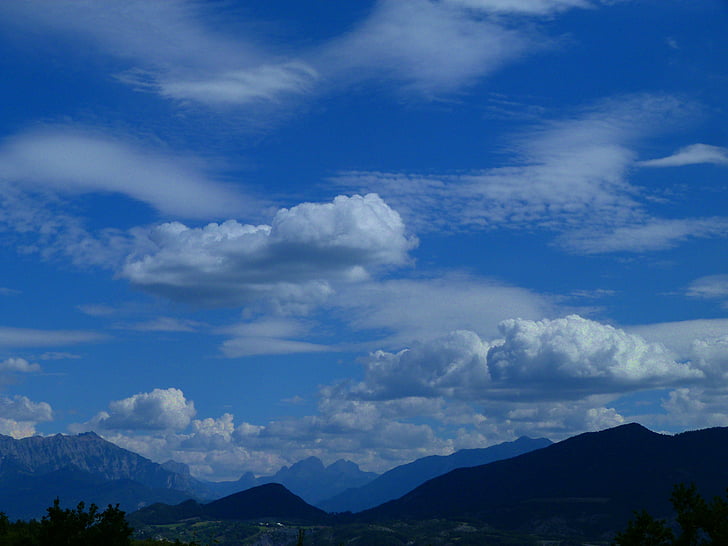 landscapes, sky, clouds, mountain, blue, nature, alps