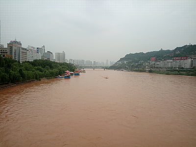 Kina, provinsen Gansu, gule flod, nautiske fartøy, elven, Asia, vann