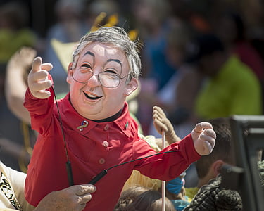puppet, parade, festival, man, street, town, people