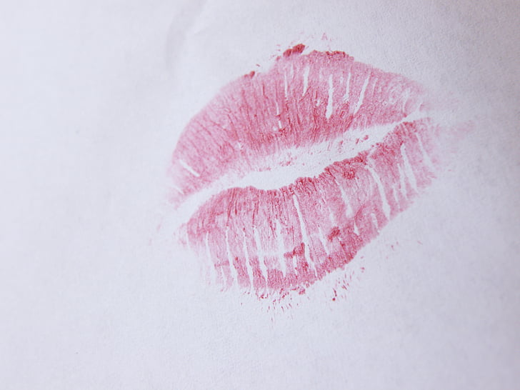 baiser, rouge à lèvres, Rose, papier, transfert