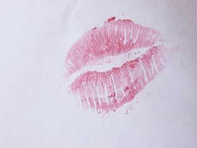 kus, lippenstift, roze, papier, overdracht