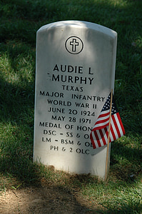 tombstone, Audie murphy, gravsten, kyrkogården, minne, patriotiska, offret