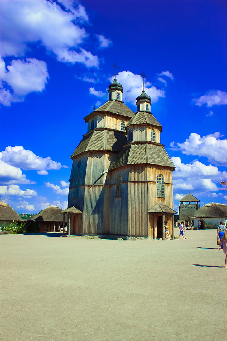 Zaporožje, Ukraina, debesis, zila, baznīca, vasaras