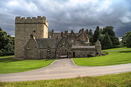drum castle, castle, clouds, aberdeenshire, scotland, middle ages, historically