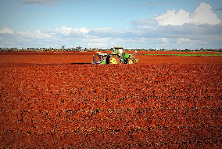 tractor, farming, plowing, agricultural, farm, landscape, red soil