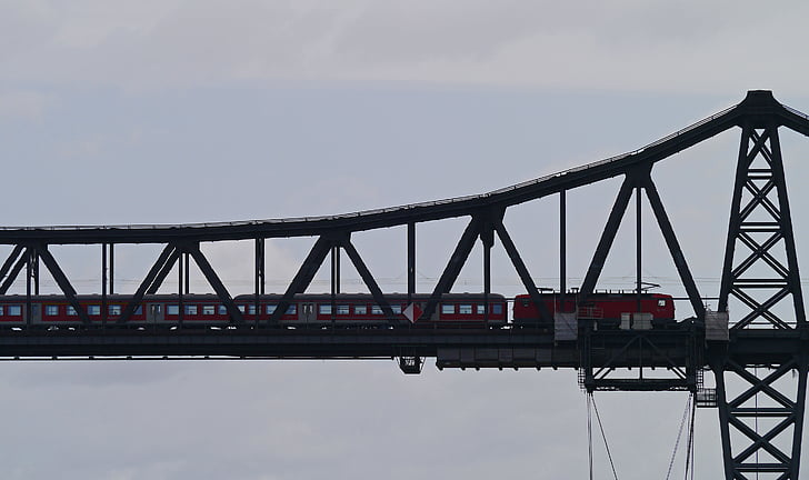 hoge brug, Rendsburg, regionale trein, stalen structuur, sh, Mecklenburg, Noord-Amerika