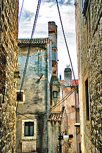 Croácia, edifício, velho, cidade velha, arquitetura, rua, cena urbana