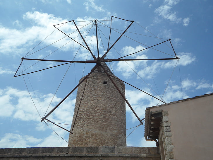 régi, régi malom, szélmalom, Landmark, Mallorca, történelmileg, kapcsolat