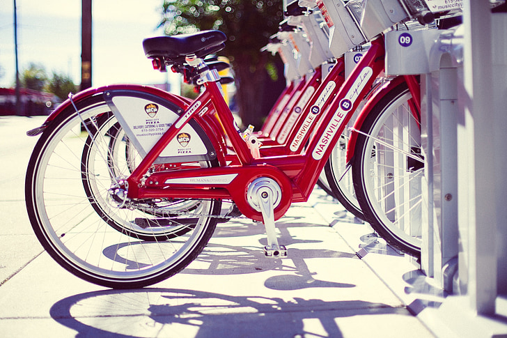 utleiesykler, sykler, sykler, rød, utleie, Nashville, USA