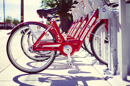 hyra cykel, cyklar, cyklar, röd, uthyrning, Nashville, USA