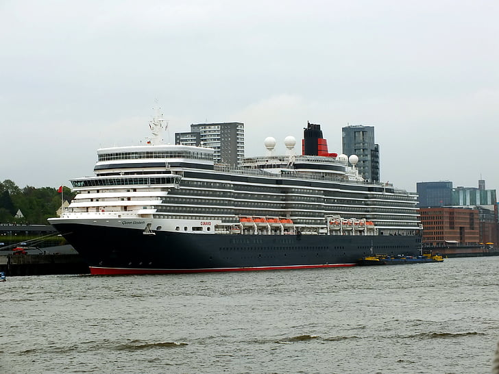 skipet dronning elizabeth, Hamburg, port, Hamburg port, Hamburg landungsbrücken