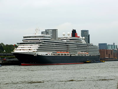 kuģis queen elizabeth, Hamburg, osta, Hamburgas osta, Hamburg landungsbrücken