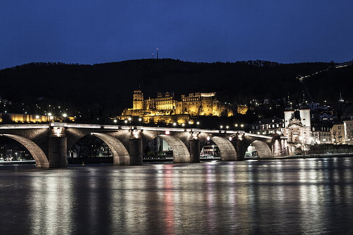 Heidelberg, Castle, arsitektur, pencahayaan, malam, Heidelberger schloss, benteng