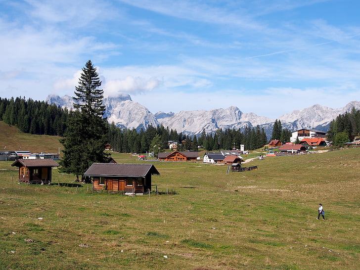 Alm, hory, louka, Hinterstoder, Rakousko, horské chaty, pěší turistika