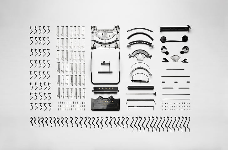disassembly, component parts, single parts, disassemble, mechanics, spare parts, parts