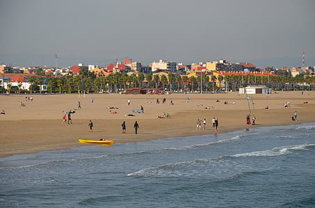 Pantai, Costa, Valencia, pasir, gelombang, Pantai, Mediterania