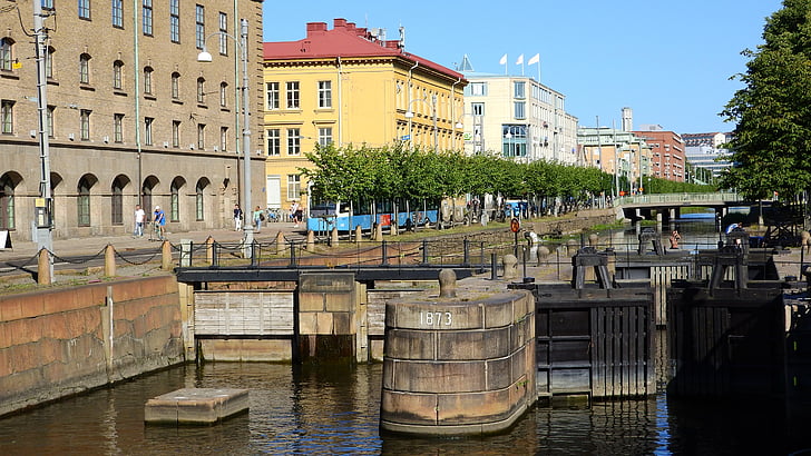 Göteborgu, Ulica, centrum mesta, Canal, Švédsko, všedný deň