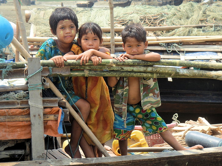 enfants, pauvreté, jeunes filles, sœurs, garçon, Myanmar, jeunesse