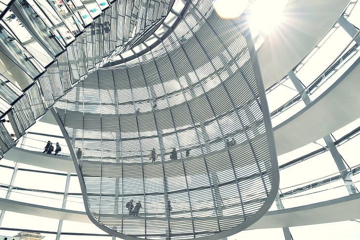 Bundestag, kubah, orang-orang, arsitektur, putih, baja, modern