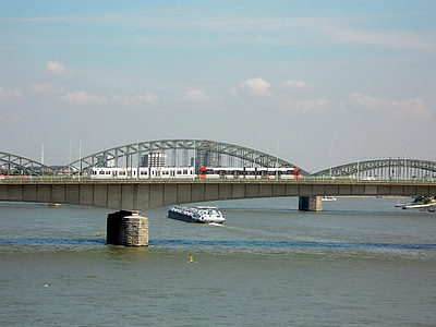 Köln, Bridge, Rhen, Hohenzollern-bron, floden, järnvägsbron, Arch