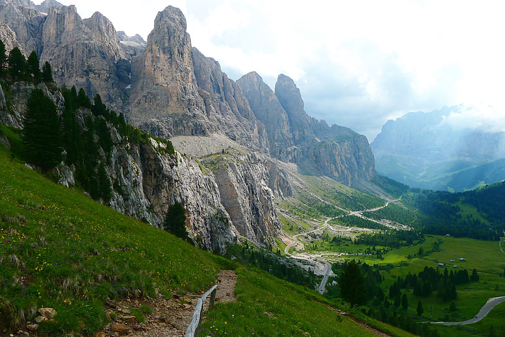 hegyek, hegyi világ, Dél-Tirol, Dolomitok, Bergstrasse, természet, táj