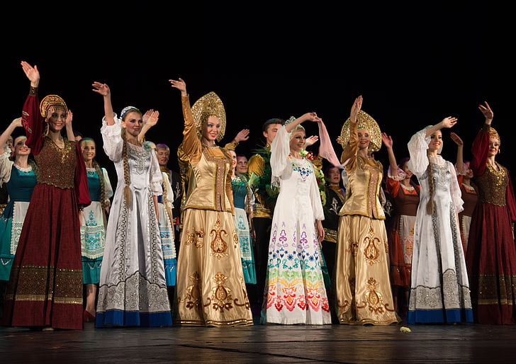 russisk, folklor, Berezka, koncert, nationale, etniske, vintage