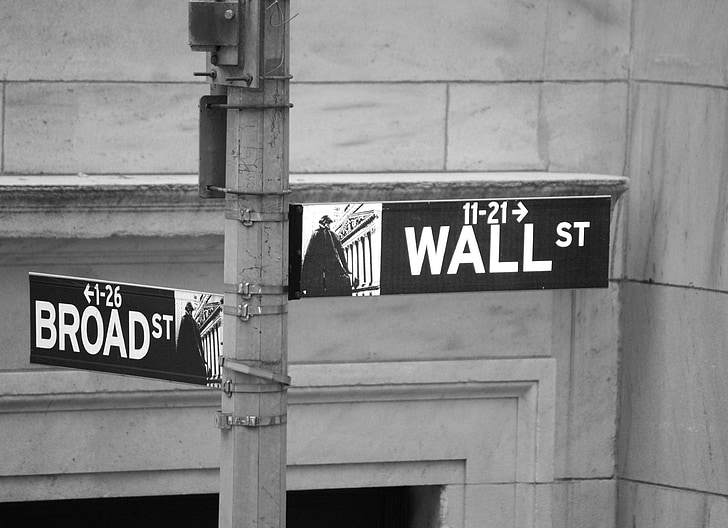 Nova Iorque, Wall street, rua, sinal, em preto e branco