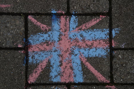 England, Storbritannien, flagga, straßenkreide, Engelska, målade, gatan krita