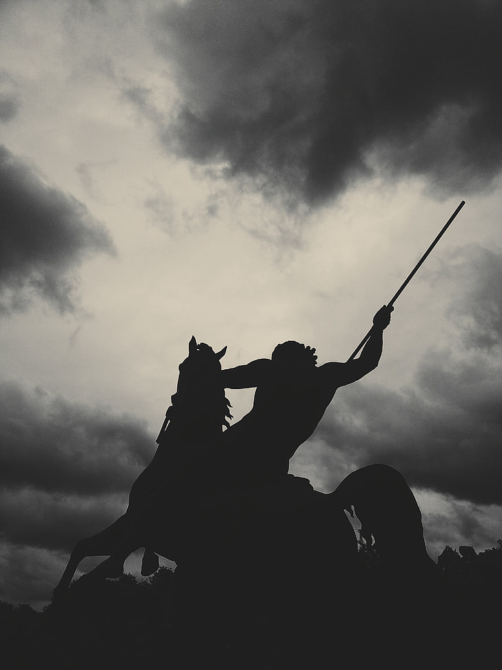 horse, clouds, silhouette, combatant, air, imminent, black