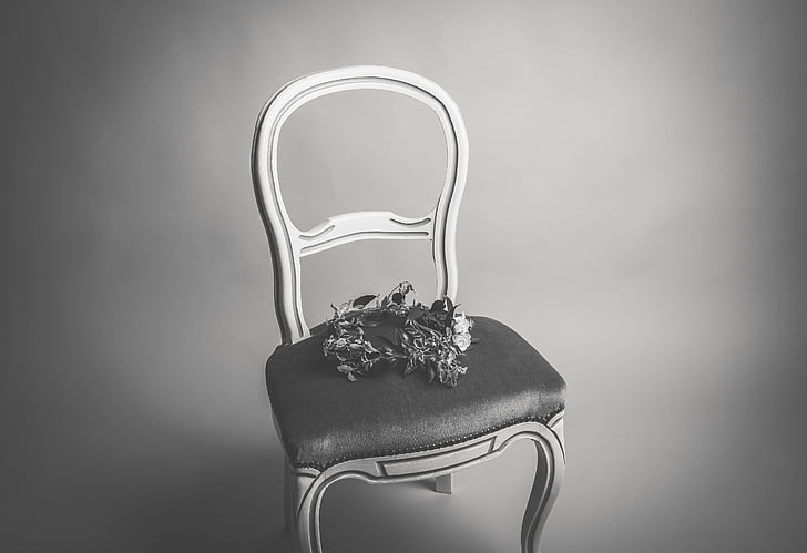 stoel, bloem, meubilair, zwart, wit, zwart-wit, elegantie