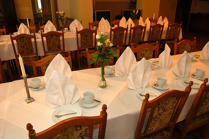 Habitacions, taula per a banquets, configuració de taula, estovalles, l'hospitalitat, acollidor, Damask