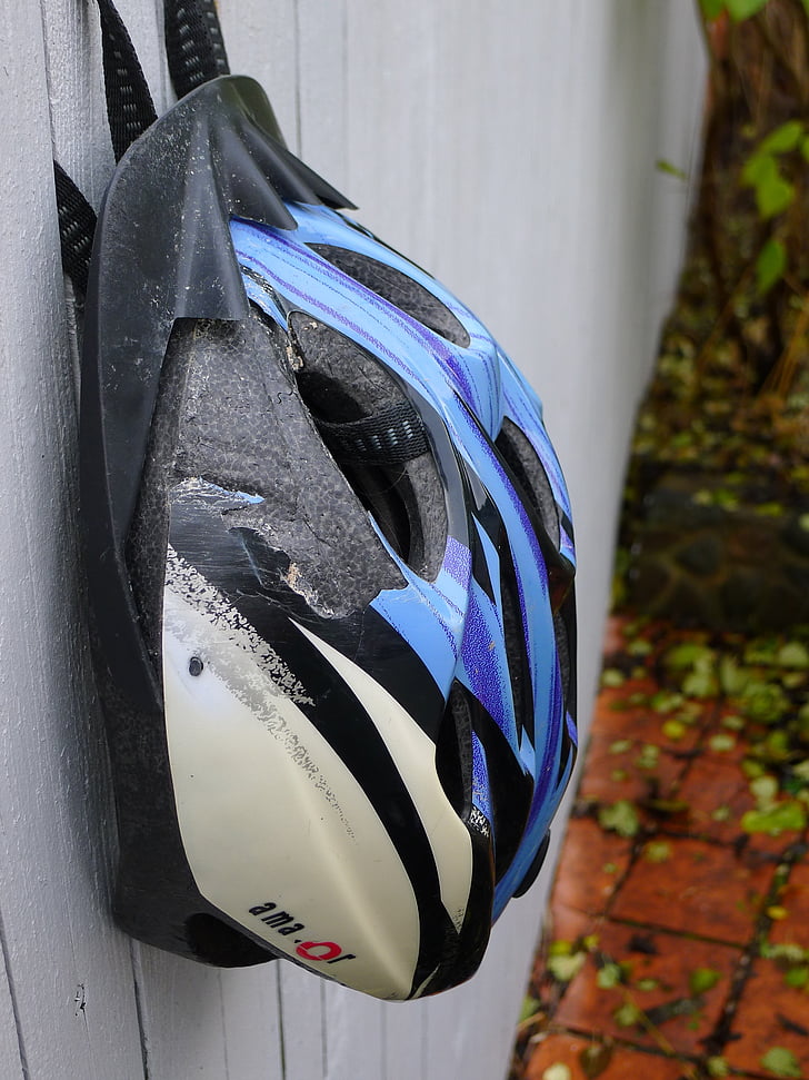 bicycle, helmet, crash, damaged, security, accident, shell