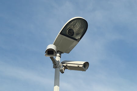 surveillance, appareil photo, lampe de rechange, éclairage, ville, ampoule, clairement