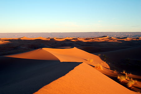 amanhecer, deserto, dunas, Crepúsculo, quente, paisagem, natureza