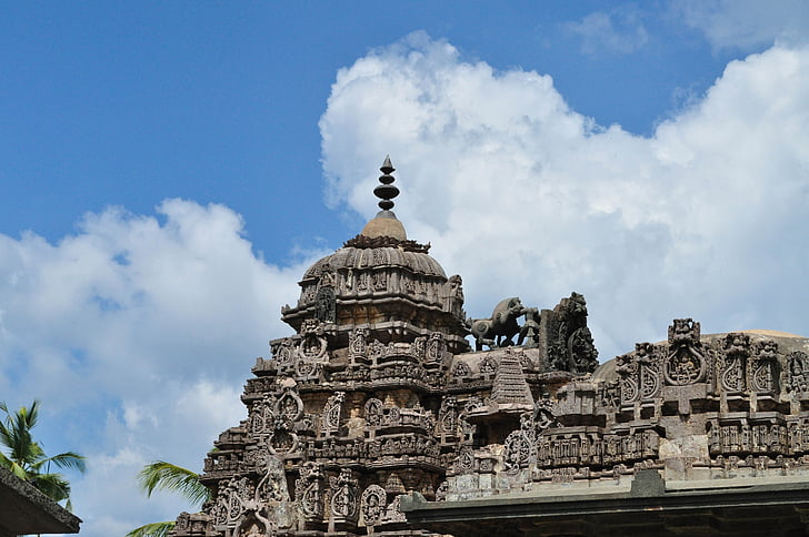 chrám, sochařství, řezbářské práce, Karnátaka, Indie, socha, starověké