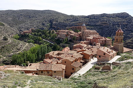 Albarracin, село, долината, сгради, планински, живописна, пейзаж