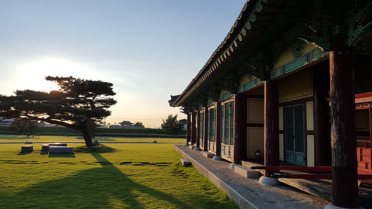 haemieupseong, kulturnog dobra, Hanok, zalazak sunca, u večernjim satima, nebo, večernje nebo