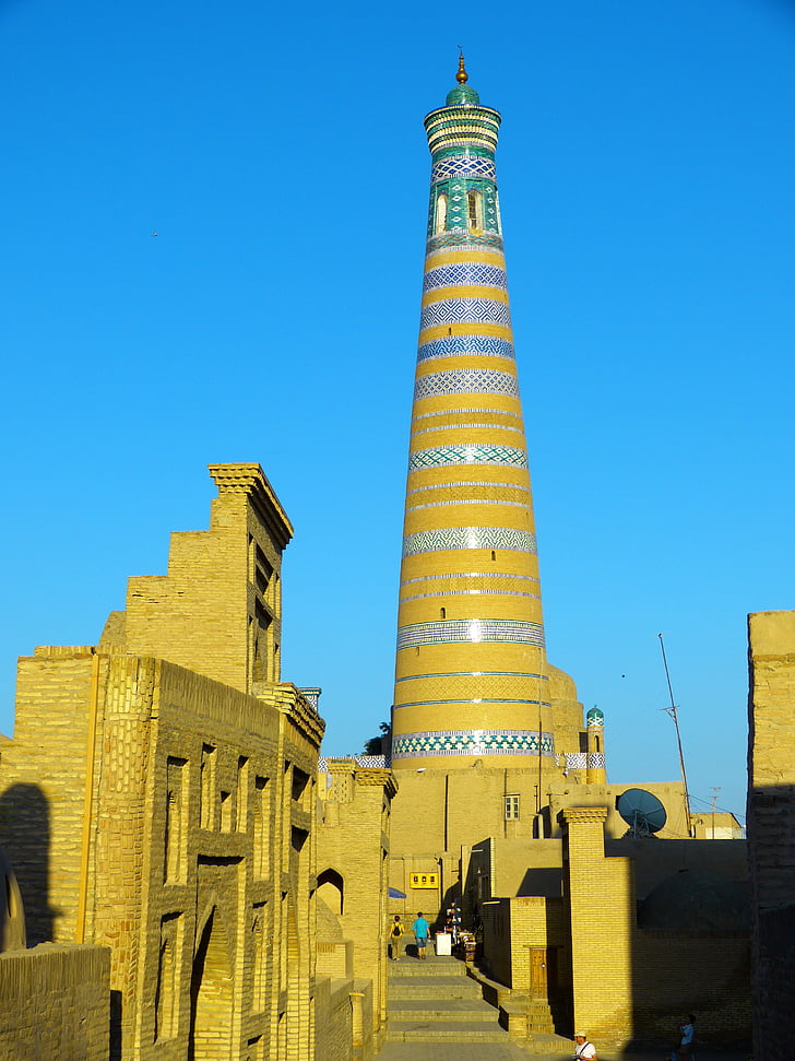 Khiva, kihva, Minaret, chodja iszlám minaret, UNESCO Világörökség, Városi Múzeum, abendstimmung