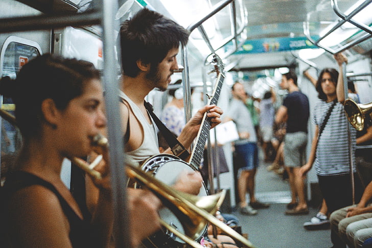orang-orang, instrumen, gitar, string, khawatir, Sangkakala, Stasiun