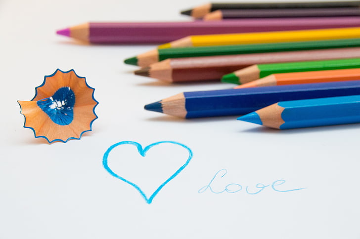 colored pencils, draw, color, pens, paint, colorful wooden pegs, heart