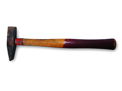 Hammer, trä, metall, röd, verktyg, isolerade